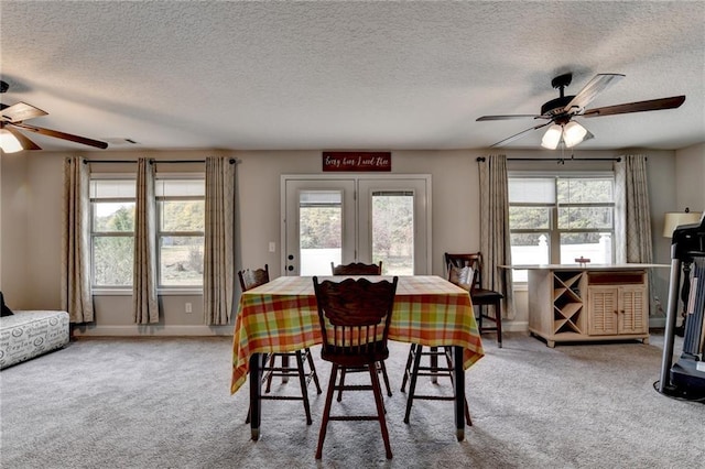 dining area with a wealth of natural light and ceiling fan