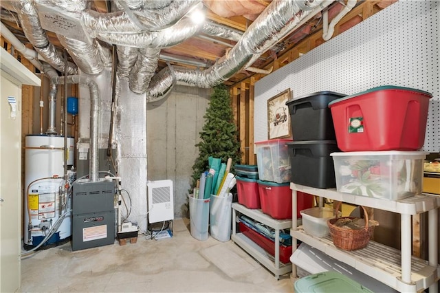 storage room with gas water heater