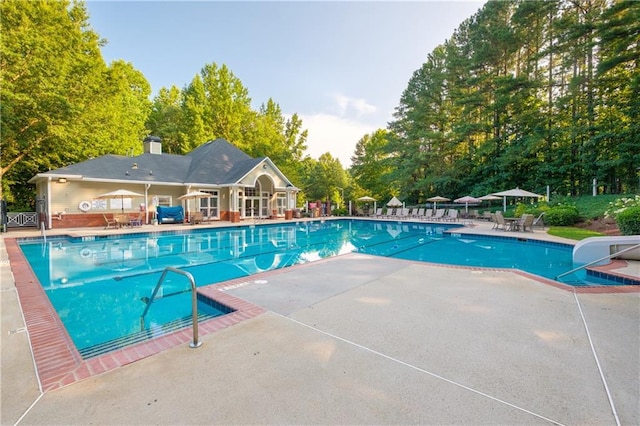 pool with a patio area