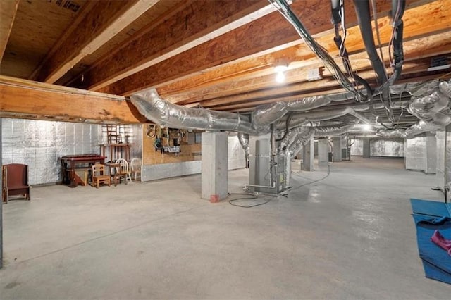 basement with heating unit