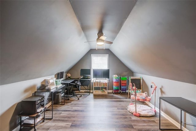 interior space featuring wood-type flooring and lofted ceiling