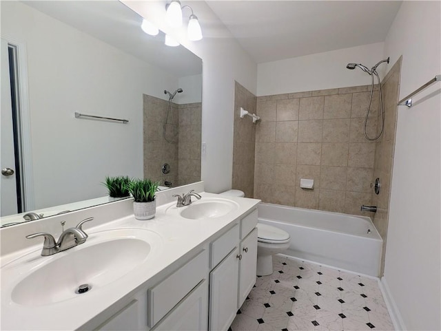 580 Hammersmith Dr, Suwanee, GA 30024 - bathroom with toilet, double vanity,  shower combination, and tile patterned floors