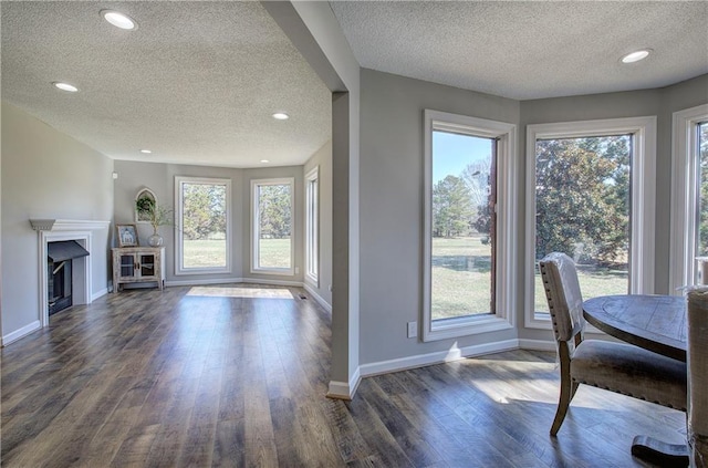 317 Shenandoah Dr NE, Calhoun, GA 30701 - dining room with a textured ceiling, plenty of natural light, baseboards, dark wood-style flooring, and a fireplace