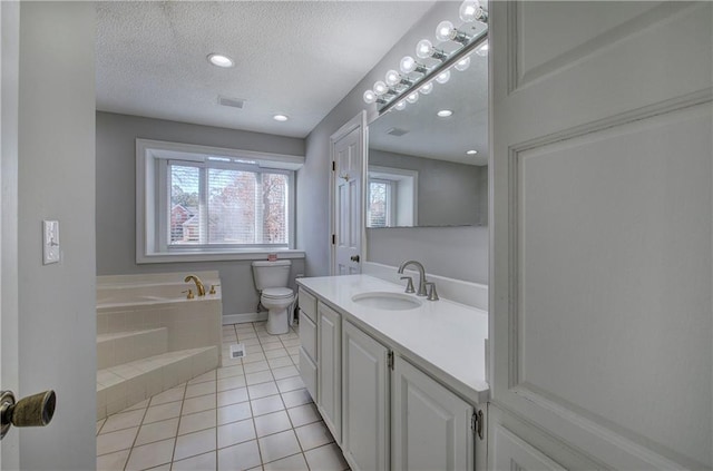 317 Shenandoah Dr NE, Calhoun, GA 30701 - bathroom with vanity, tile patterned flooring, a bath, toilet, and a textured ceiling