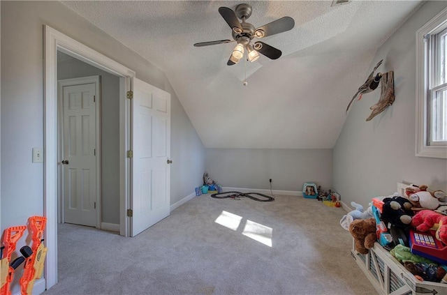 317 Shenandoah Dr NE, Calhoun, GA 30701 - additional living space with lofted ceiling, carpet flooring, a ceiling fan, a textured ceiling, and baseboards