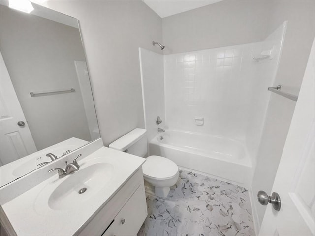 full bathroom with vanity, shower / bathtub combination, and toilet