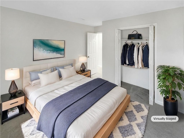 bedroom featuring carpet and a closet