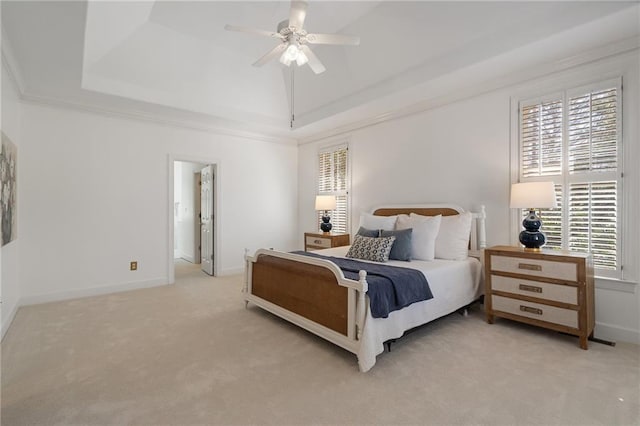 carpeted bedroom featuring ceiling fan and baseboards