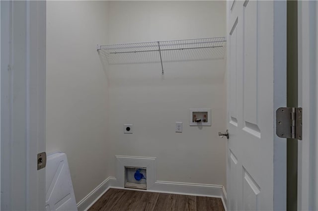 laundry room with hookup for an electric dryer, washer hookup, and dark hardwood / wood-style flooring