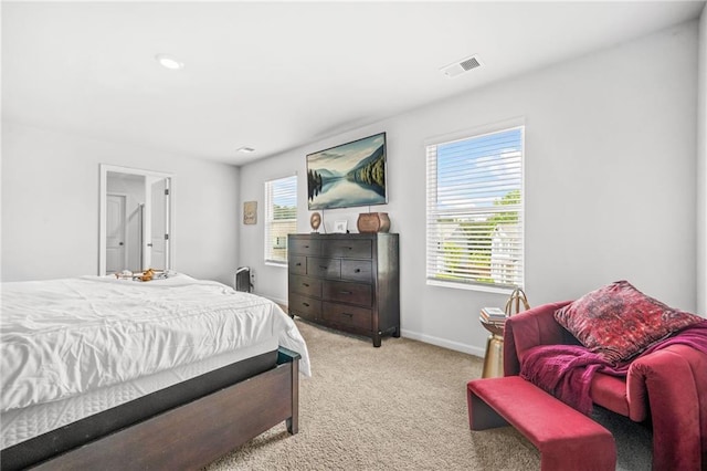 3135 Ellenton Dr, Lithia Springs, GA 30122 - bedroom featuring visible vents, recessed lighting, baseboards, and light colored carpet