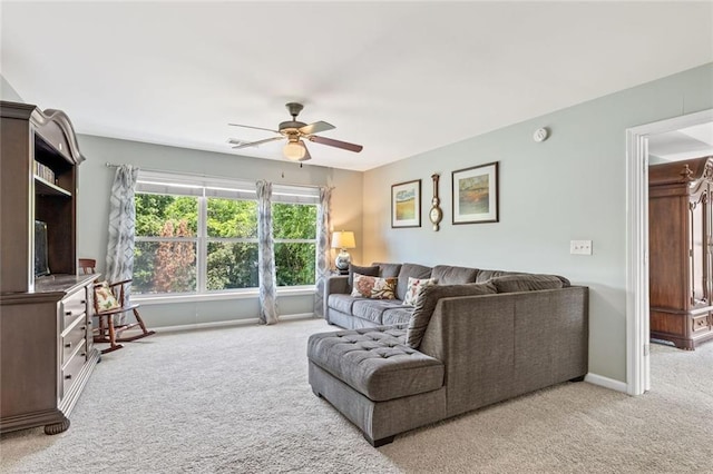 5415 Fieldfreen Dr, Cumming, GA 30028 - living area featuring carpet, a ceiling fan, and baseboards
