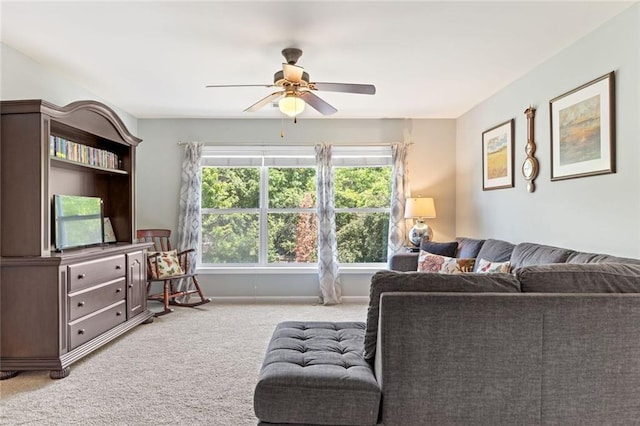 5415 Fieldfreen Dr, Cumming, GA 30028 - carpeted living room featuring a ceiling fan