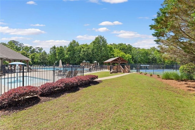 5415 Fieldfreen Dr, Cumming, GA 30028 - view of yard with a gazebo, a community pool, and a tennis court