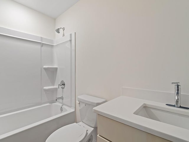 full bathroom with toilet, bathing tub / shower combination, and vanity