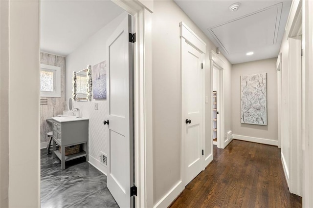 1382 Varner Rd, Marietta, GA 30062 - corridor featuring attic access, baseboards, and a sink