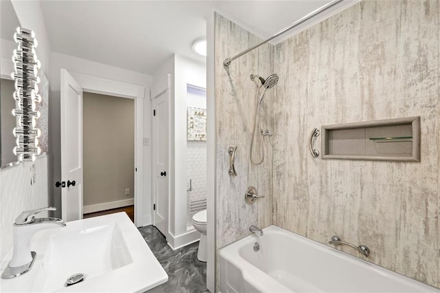 1382 Varner Rd, Marietta, GA 30062 - full bathroom with a sink, toilet, shower / washtub combination, and marble finish floors