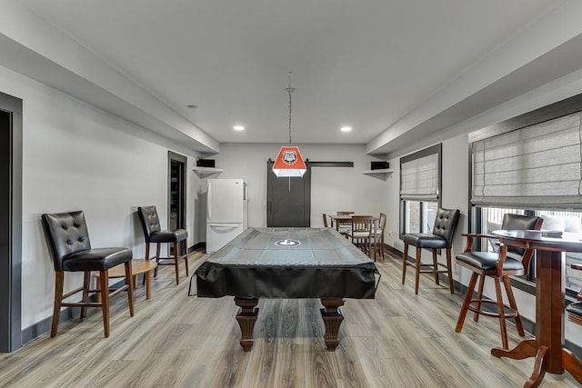 486 Gold Bullion Dr E, Dawsonville, GA 30534 - playroom with light wood finished floors, billiards table, recessed lighting, and baseboards