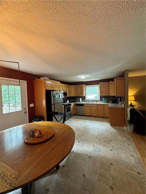 dining area featuring a textured ceiling