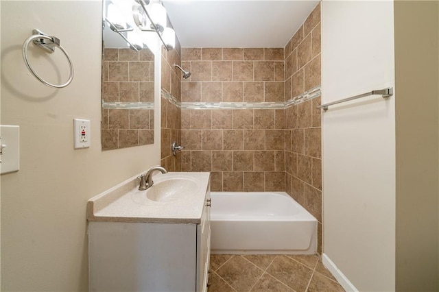 bathroom featuring tile patterned flooring, vanity, and tiled shower / bath