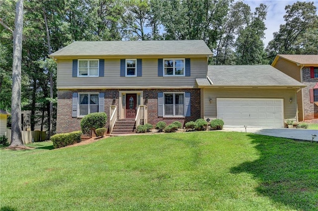 view of front facade with a front lawn and a garage