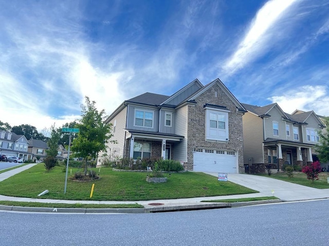 2300 Ivy Birch Ln, Buford, GA 30519 - view of front of property with driveway, a garage, a front yard, brick siding, and a residential view