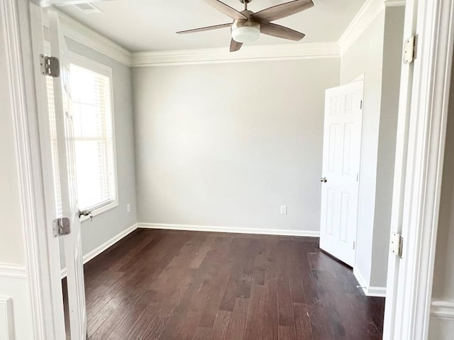 2300 Ivy Birch Ln, Buford, GA 30519 - empty room with a ceiling fan, plenty of natural light, dark wood-type flooring, and ornamental molding