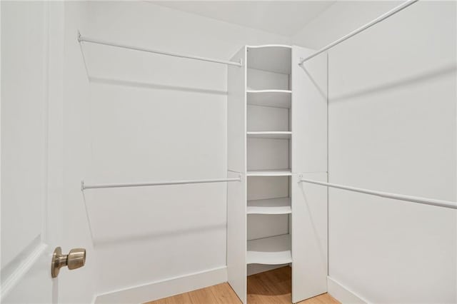 walk in closet with hardwood / wood-style flooring