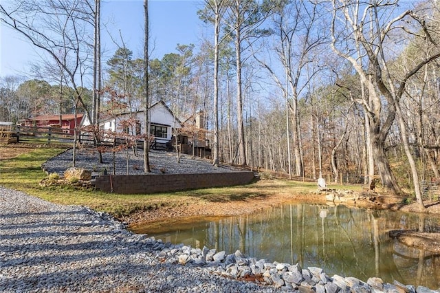 exterior space with a water view