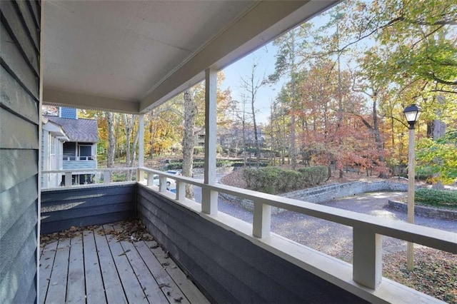deck with view of wooded area
