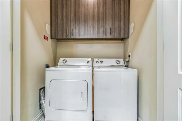 laundry room with cabinets and separate washer and dryer