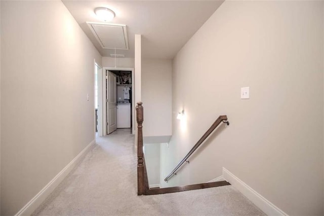 1420 Baygreen Rd, Suwanee, GA 30024 - corridor with an upstairs landing, attic access, carpet floors, and baseboards