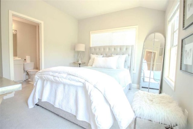 1420 Baygreen Rd, Suwanee, GA 30024 - bedroom with carpet flooring, lofted ceiling, and connected bathroom