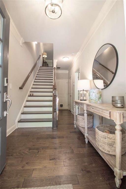 1420 Baygreen Rd, Suwanee, GA 30024 - entryway featuring crown molding, stairs, hardwood / wood-style floors, and baseboards