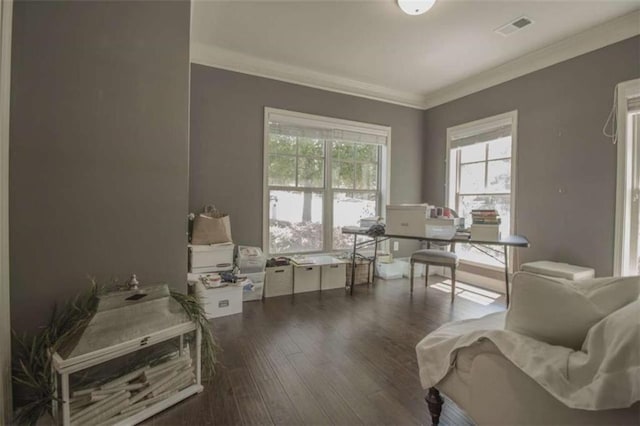 1420 Baygreen Rd, Suwanee, GA 30024 - home office featuring hardwood / wood-style flooring and crown molding