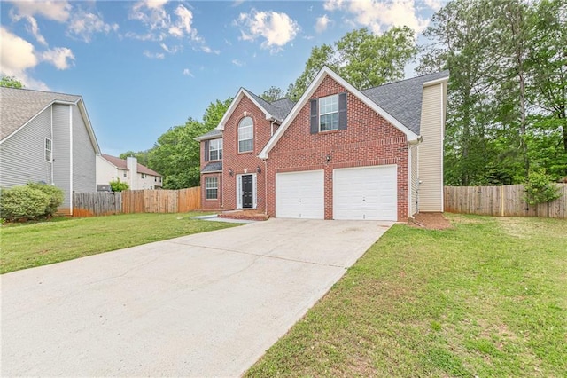 105 Kentwood Springs Dr, Hampton, GA 30228 - traditional-style house featuring concrete driveway, brick siding, a front lawn, and fence