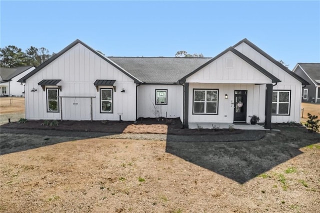 modern farmhouse featuring board and batten siding