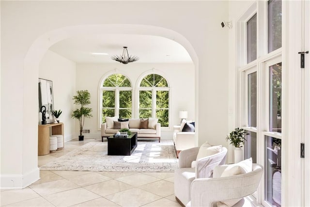 interior space with a notable chandelier