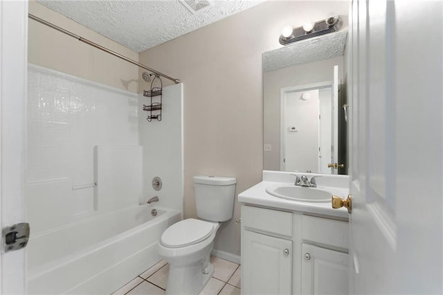 16 Kentucky Walk NE, Cartersville, GA 30121 - bathroom with a textured ceiling, tile patterned floors, vanity, toilet, and shower / tub combination