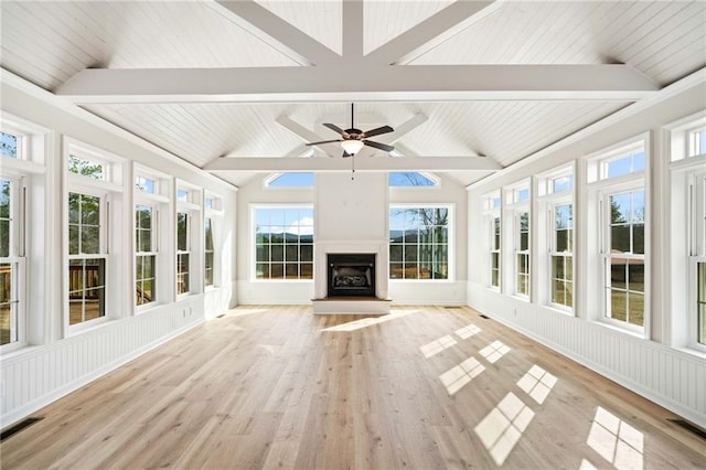 2279 Jerusalem Church Rd, Jasper, GA 30143 - unfurnished sunroom with ceiling fan, lofted ceiling with beams, and wood ceiling