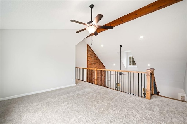 2279 Jerusalem Church Rd, Jasper, GA 30143 - bonus room with ceiling fan, carpet flooring, and vaulted ceiling with beams