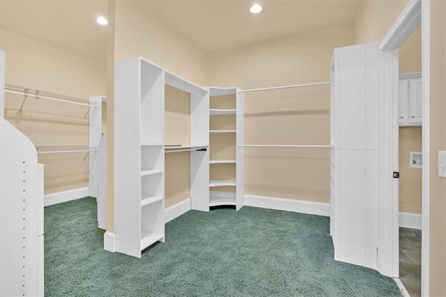 walk in closet with carpet