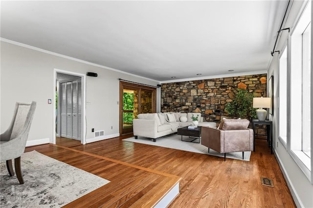 1075 Winding Branch Ln, Atlanta, GA 30338 - living area with wood finished floors, crown molding, and baseboards