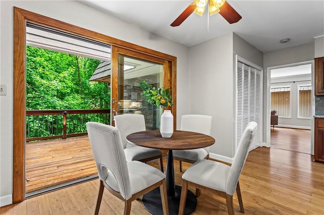 1075 Winding Branch Ln, Atlanta, GA 30338 - dining area featuring a ceiling fan, healthy amount of natural light, light wood-style floors, and baseboards