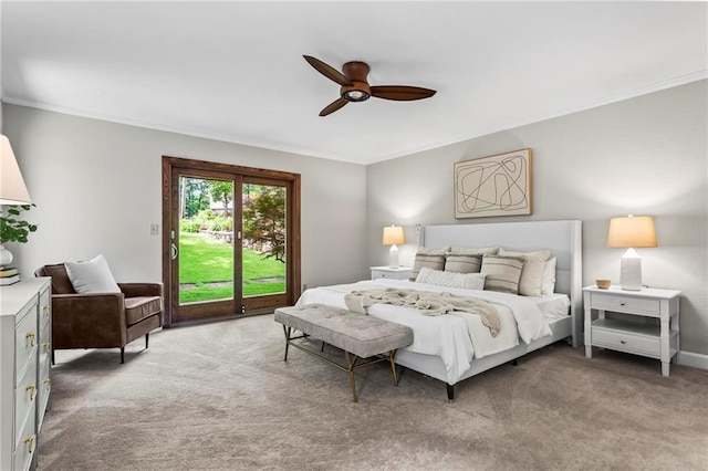 1075 Winding Branch Ln, Atlanta, GA 30338 - bedroom featuring ornamental molding, light colored carpet, a ceiling fan, and access to outside