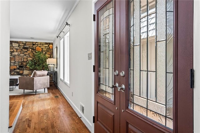 1075 Winding Branch Ln, Atlanta, GA 30338 - entrance foyer featuring ornamental molding, wood finished floors, french doors, and baseboards