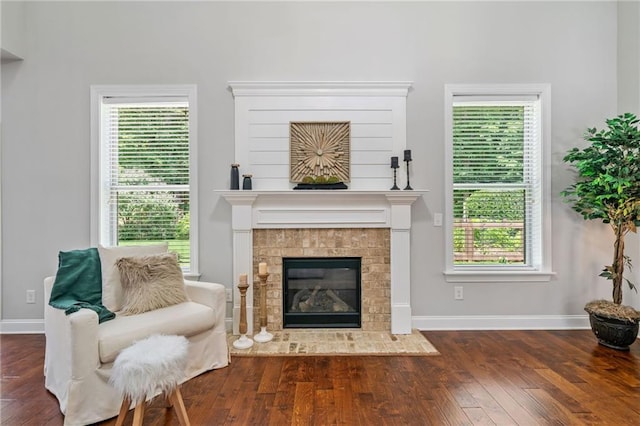 4460 Hunters Walk Way, Cumming, GA 30028 - living area featuring wood-type flooring, a glass covered fireplace, and plenty of natural light