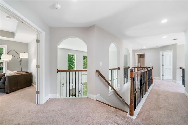 4460 Hunters Walk Way, Cumming, GA 30028 - hallway featuring an upstairs landing, carpet, and recessed lighting