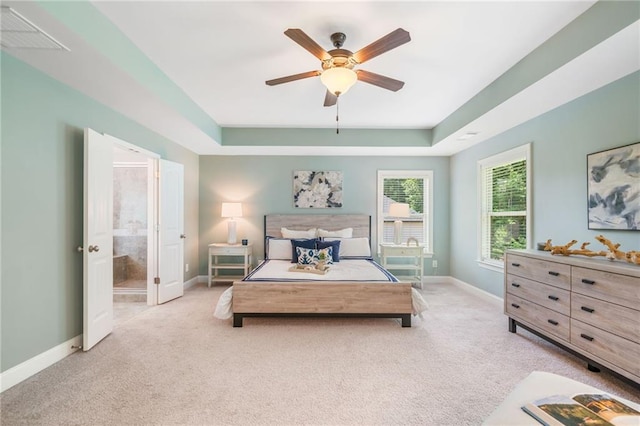 4460 Hunters Walk Way, Cumming, GA 30028 - bedroom featuring light carpet, a raised ceiling, and a ceiling fan