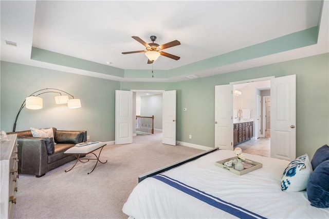 4460 Hunters Walk Way, Cumming, GA 30028 - bedroom featuring a raised ceiling, carpet flooring, and ceiling fan