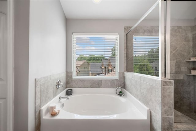 4460 Hunters Walk Way, Cumming, GA 30028 - bathroom with a bath, healthy amount of natural light, and tiled shower